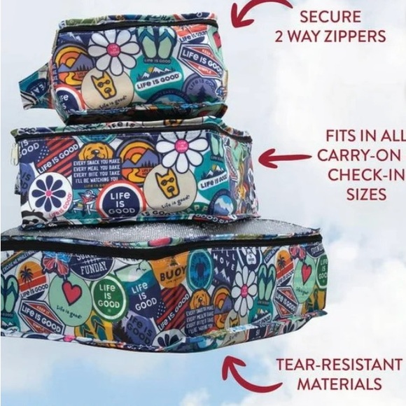 Life is Good packing cubes 6 Graphic Print Set! New! - Picture 2 of 6